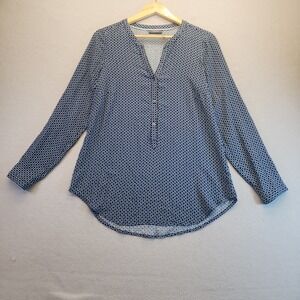 Yessica C&A Navy Geometric Print Roll Tab Sleeve Viscose Blouse Top Womens 38/40